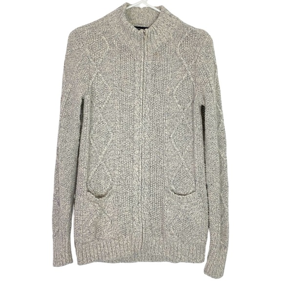 Lands End Cardigan Sweater Womens Size XS 2 - 4 Full Zip Up Cream Gray Neutral - Picture 1 of 11